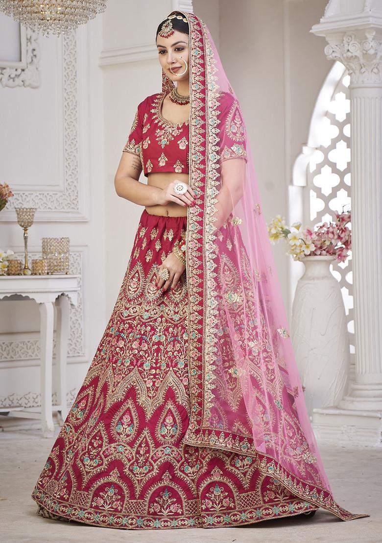 Maroon Sequin Embroidered Taffeta Silk Lehenga Set