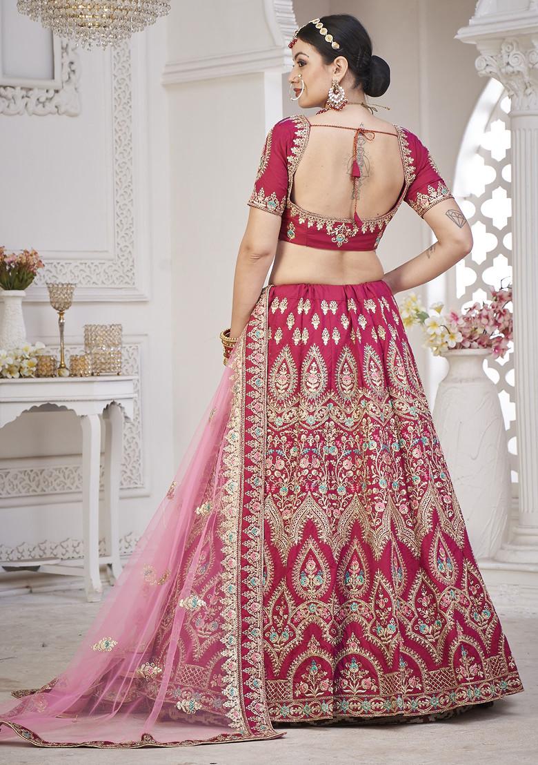 Maroon Sequin Embroidered Taffeta Silk Lehenga Set