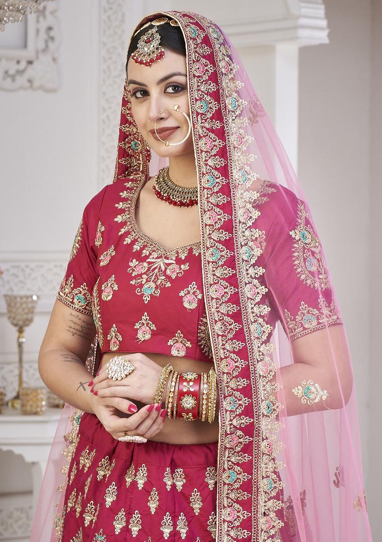 Maroon Sequin Embroidered Taffeta Silk Lehenga Set