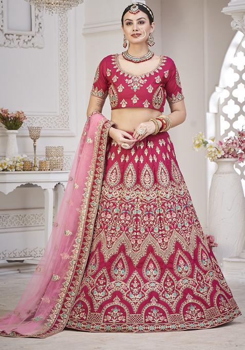 Maroon Sequin Embroidered Taffeta Silk Lehenga Set