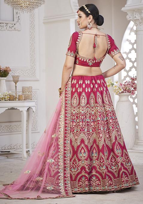 Maroon Sequin Embroidered Taffeta Silk Lehenga Set