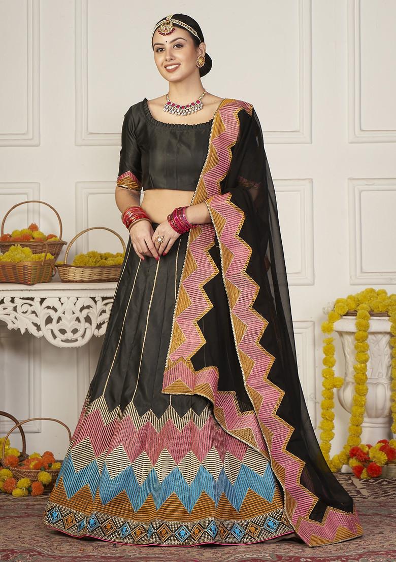 Black Sequin Embroidered Taffeta Silk Lehenga Set