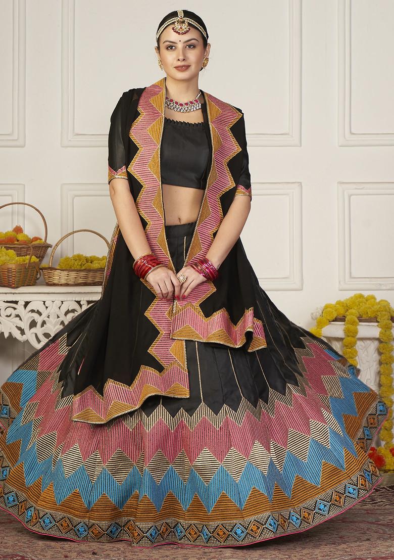 Black Sequin Embroidered Taffeta Silk Lehenga Set