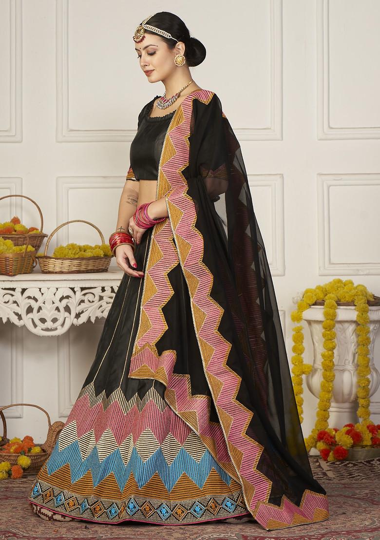 Black Sequin Embroidered Taffeta Silk Lehenga Set
