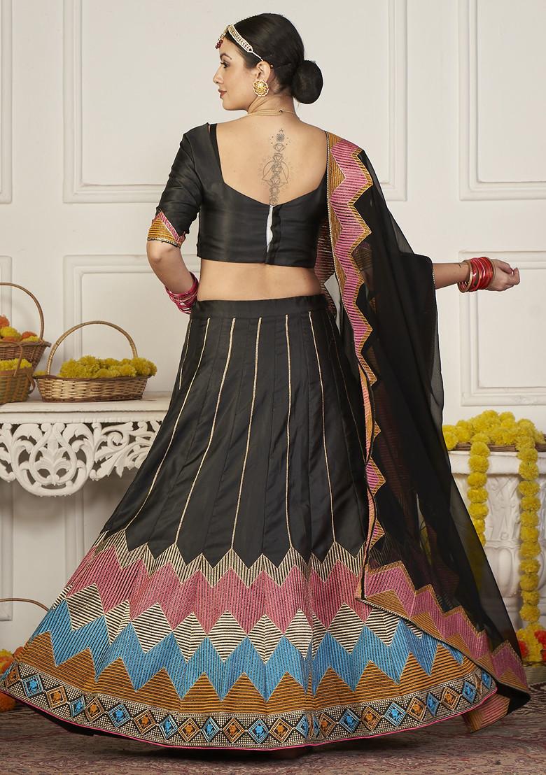 Black Sequin Embroidered Taffeta Silk Lehenga Set