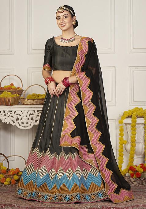 Black Sequin Embroidered Taffeta Silk Lehenga Set