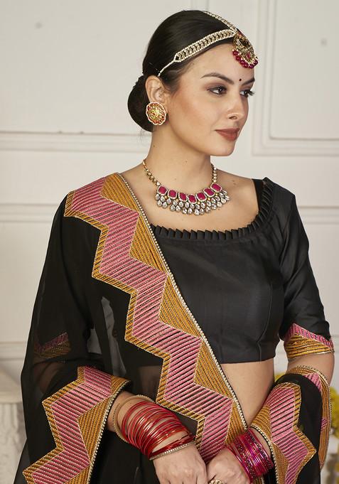 Black Sequin Embroidered Taffeta Silk Lehenga Set