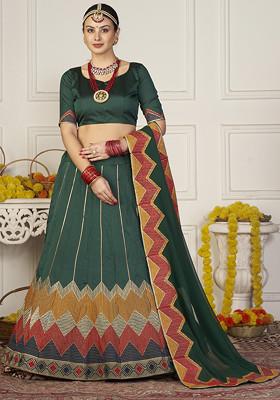 Green Sequin Embroidered Taffeta Silk Lehenga Set