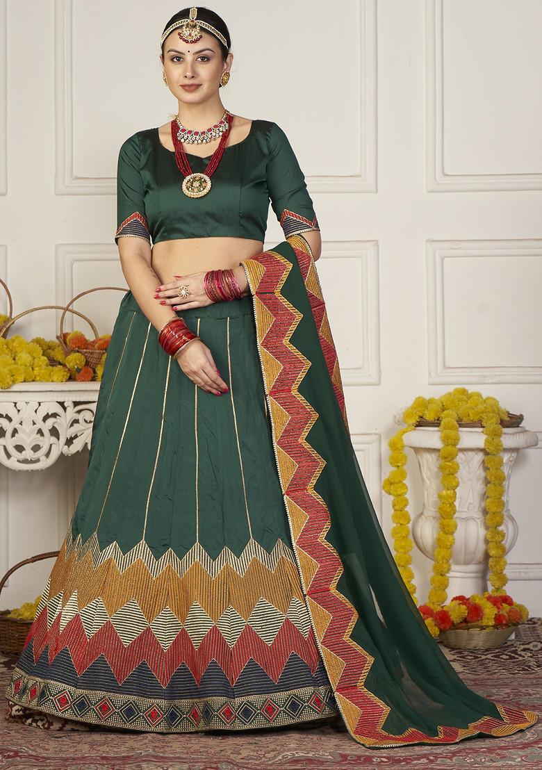 Green Sequin Embroidered Taffeta Silk Lehenga Set