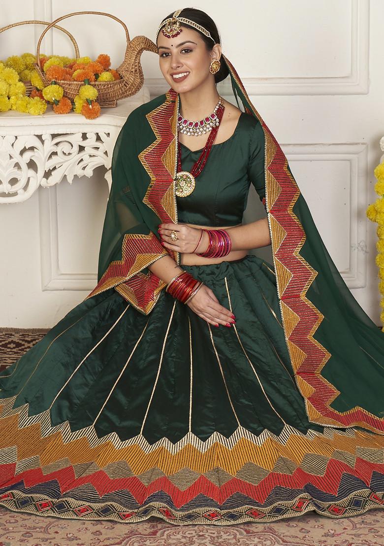 Green Sequin Embroidered Taffeta Silk Lehenga Set