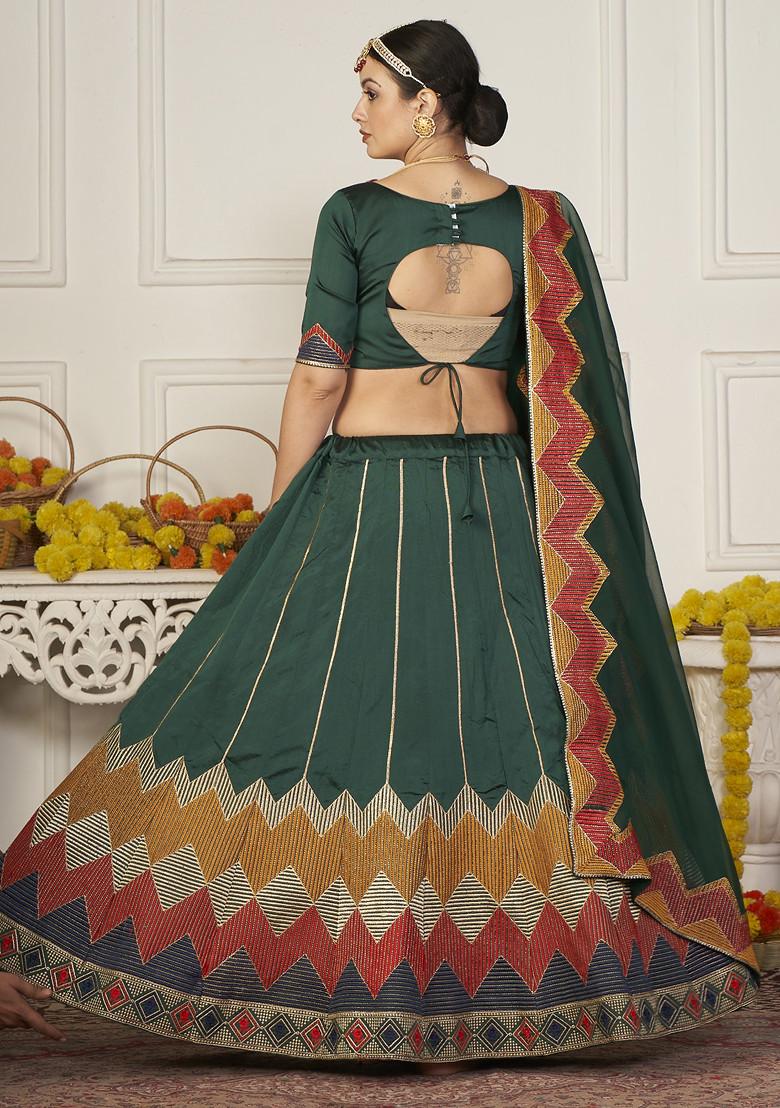 Green Sequin Embroidered Taffeta Silk Lehenga Set