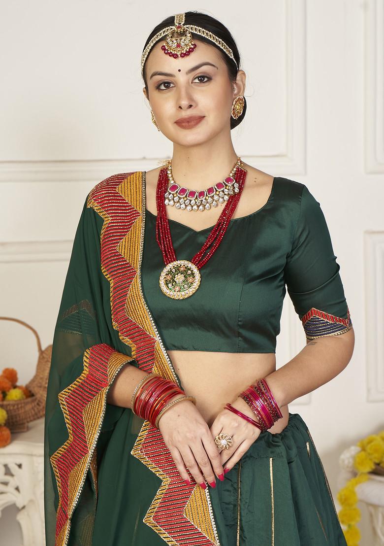 Green Sequin Embroidered Taffeta Silk Lehenga Set