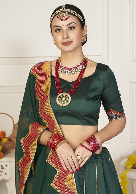 Green Sequin Embroidered Taffeta Silk Lehenga Set