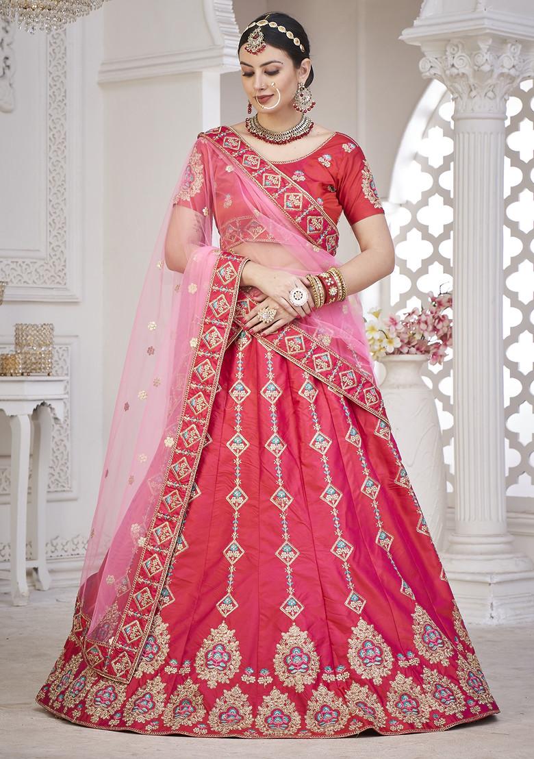 Pink Sequin Embroidered Taffeta Silk Lehenga Set
