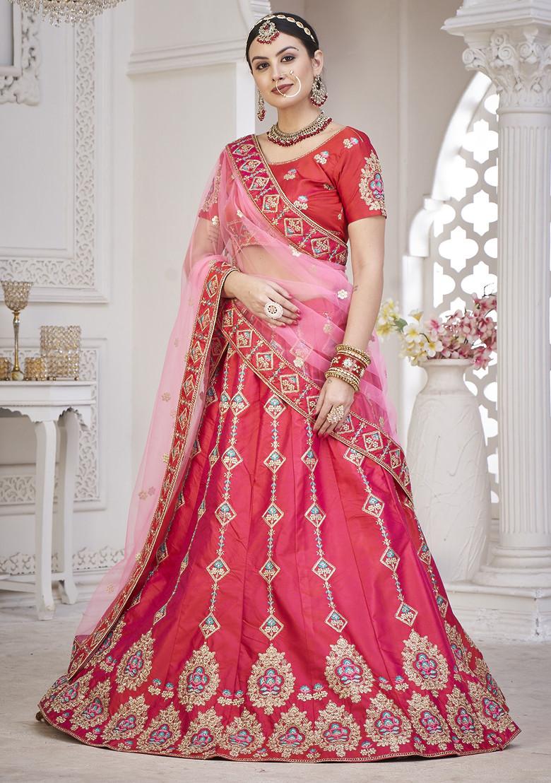 Pink Sequin Embroidered Taffeta Silk Lehenga Set