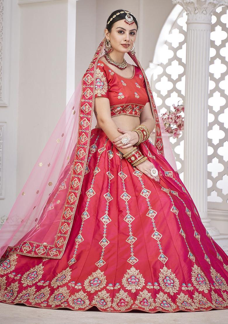 Pink Sequin Embroidered Taffeta Silk Lehenga Set
