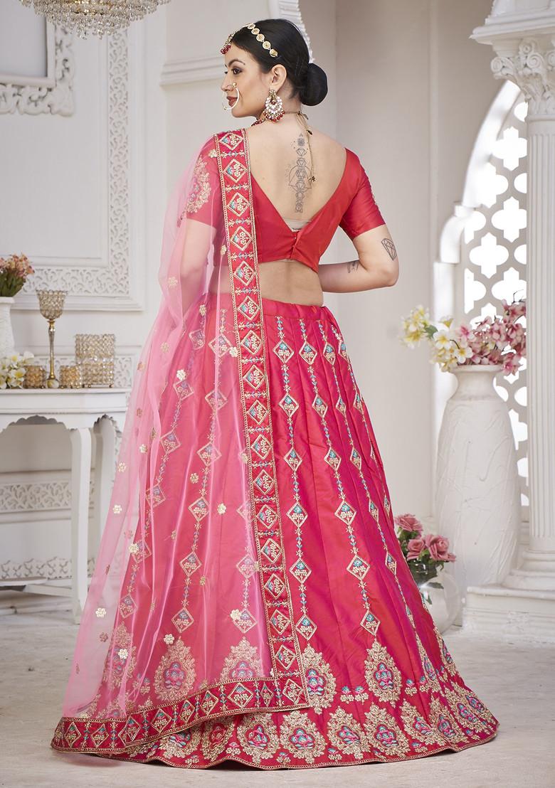 Pink Sequin Embroidered Taffeta Silk Lehenga Set
