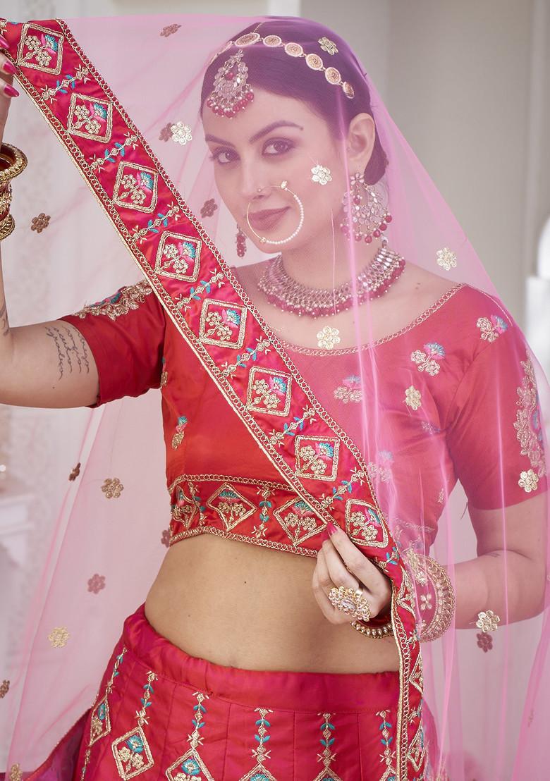 Pink Sequin Embroidered Taffeta Silk Lehenga Set