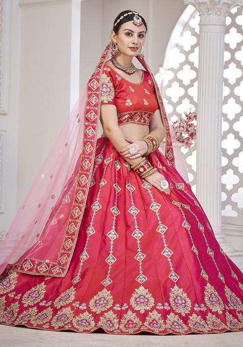 Pink Sequin Embroidered Taffeta Silk Lehenga Set
