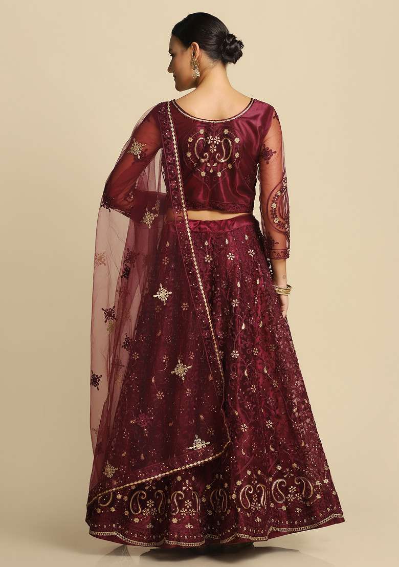Purple Net Lehenga Set with Embroidered & Sequin for Diwali | Wedding & Festive Wear - Indya