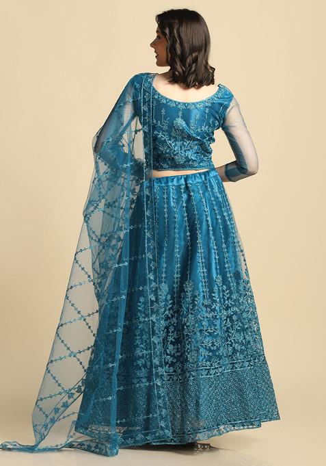 Rama Blue Sequin Embroidered Net Lehenga Set