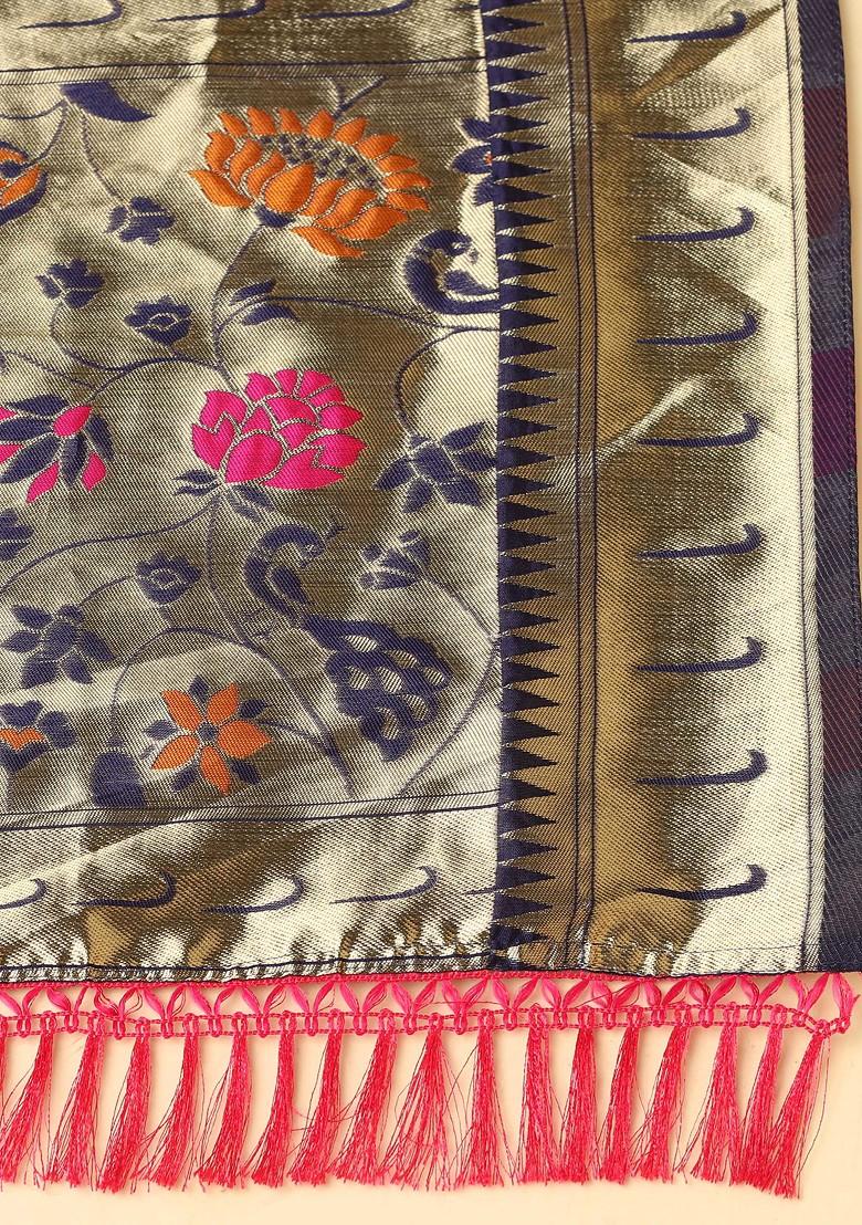 Pink Zari Gold Woven Design Taffeta Silk Lehenga Set