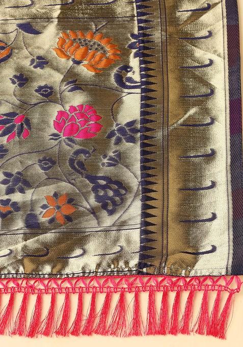 Pink Zari Gold Woven Design Taffeta Silk Lehenga Set