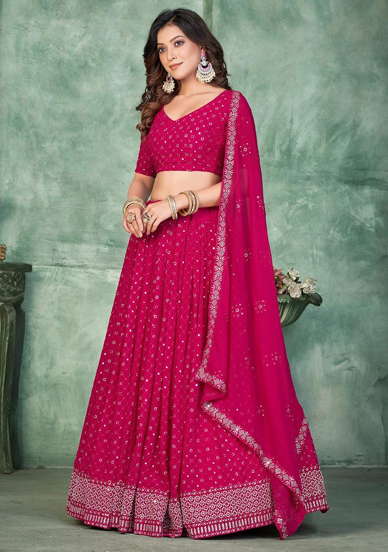 Pink Embroidered Georgette Lehenga Set