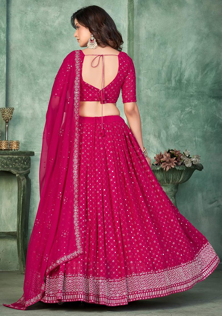 Pink Embroidered Georgette Lehenga Set