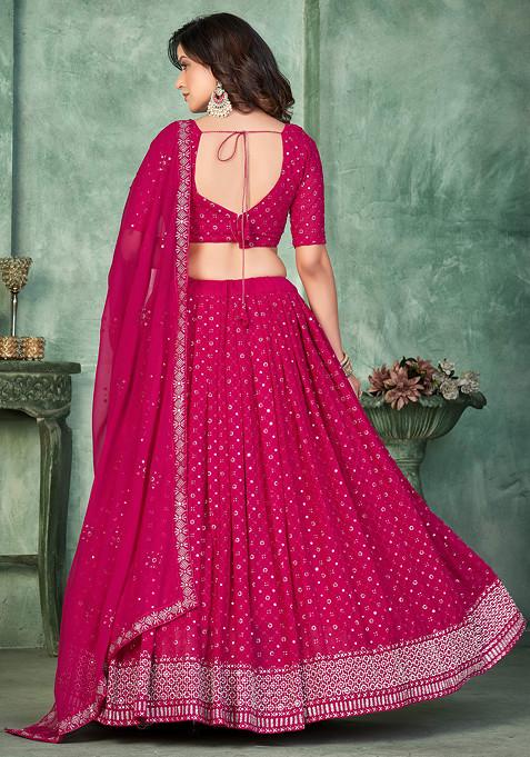 Pink Embroidered Georgette Lehenga Set