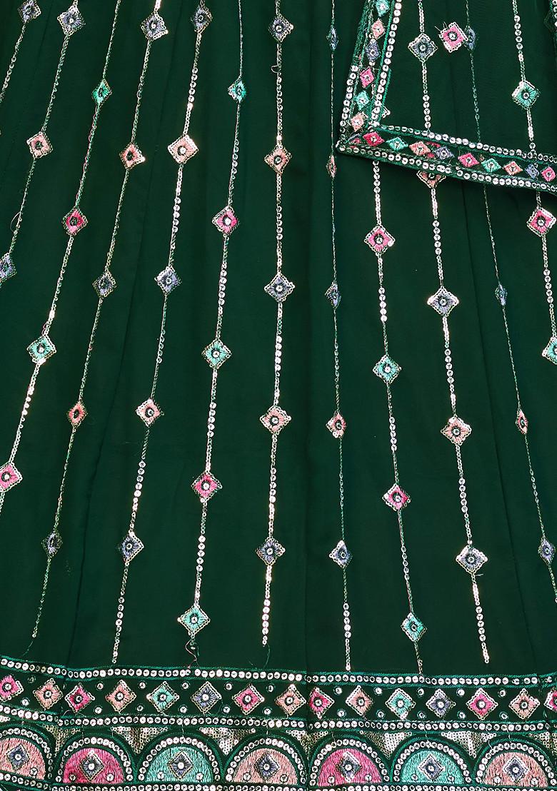 Dark Green Embroidered Georgette Lehenga Set