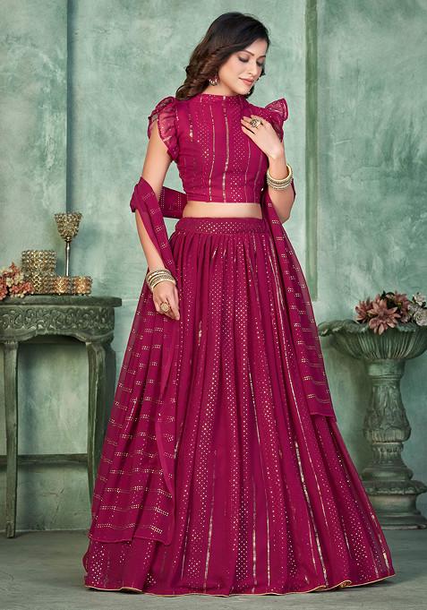Dark Pink Sequin Embroidered Georgette Lehenga Set