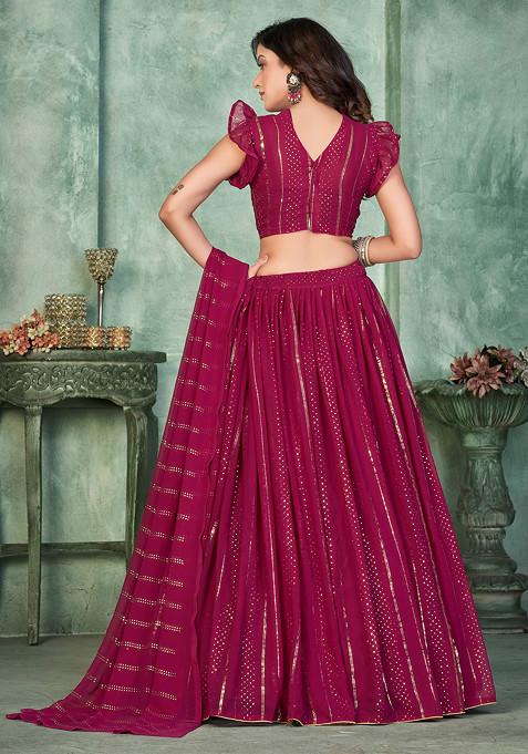 Dark Pink Sequin Embroidered Georgette Lehenga Set