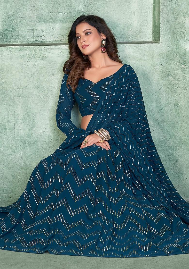 Aqua Blue Sequin Embroidered Georgette Lehenga Set