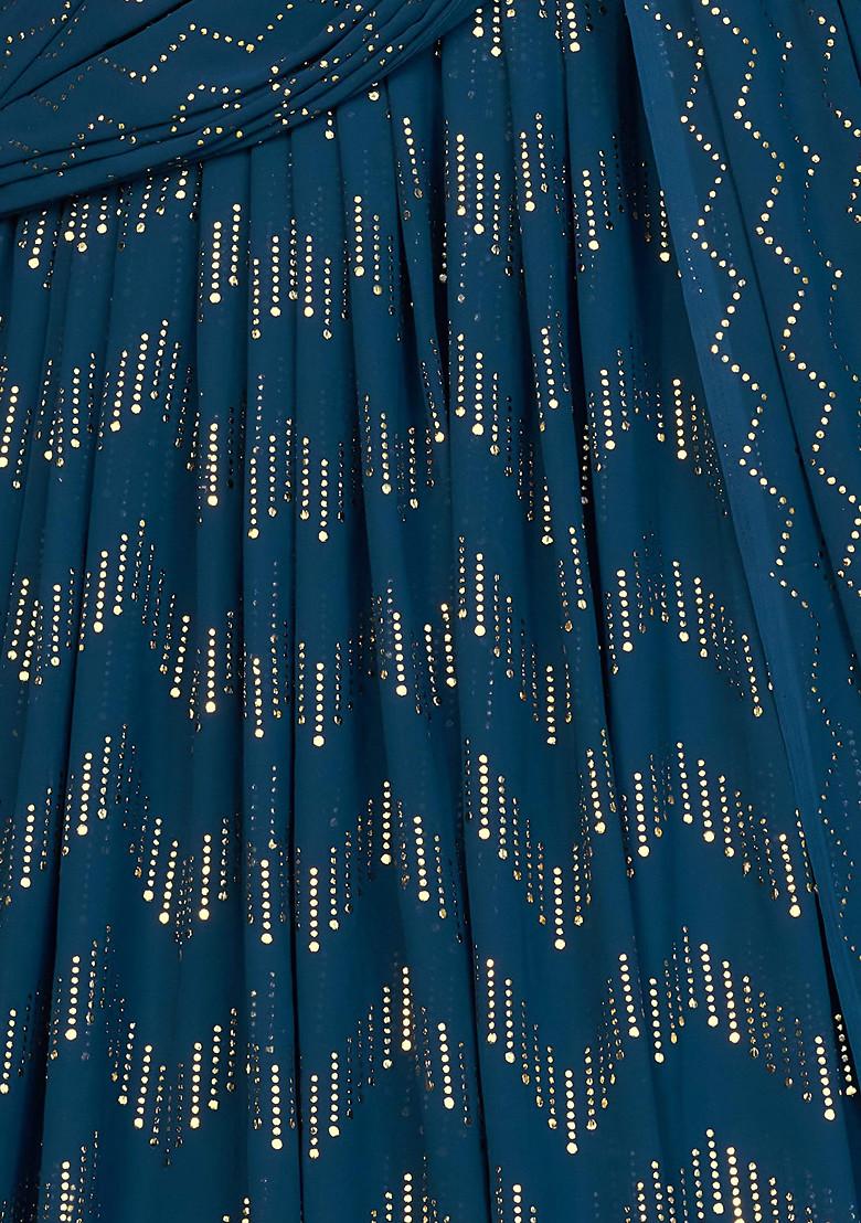 Aqua Blue Sequin Embroidered Georgette Lehenga Set