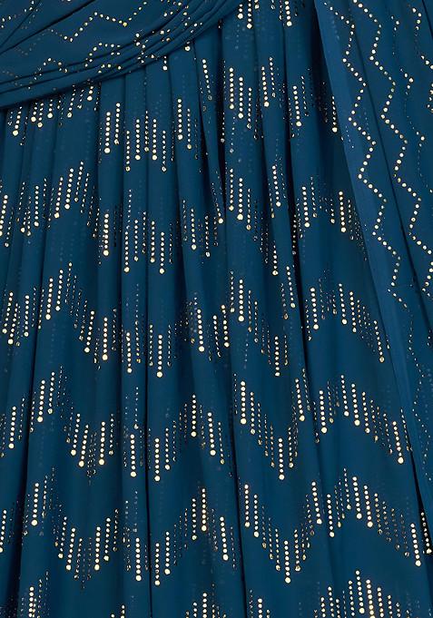 Aqua Blue Sequin Embroidered Georgette Lehenga Set