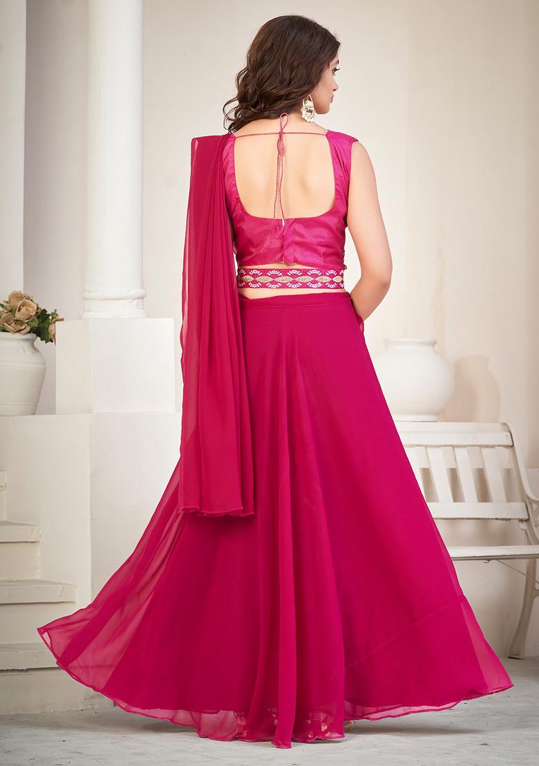 Pink Thread Embroidered Georgette Lehenga Set