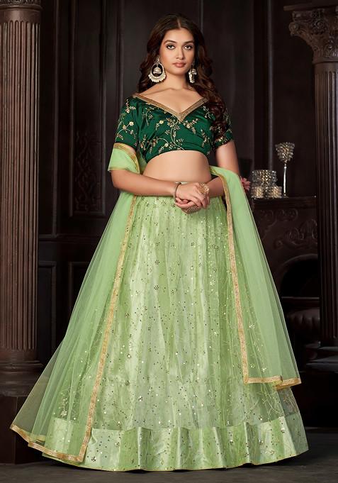 Pista Sequin Embroidered Net Lehenga Set