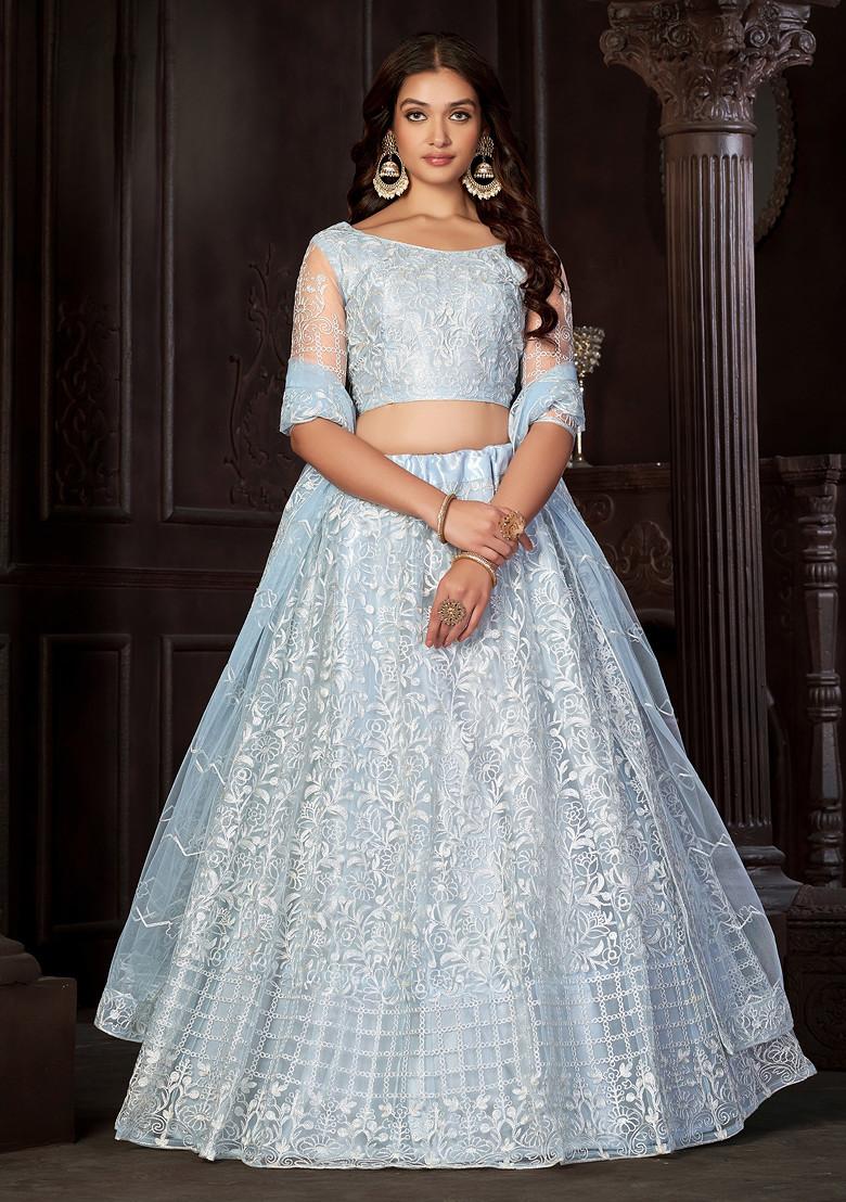 Light Sky Embroidered Net Lehenga Set