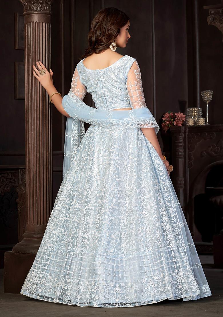 Light Sky Embroidered Net Lehenga Set