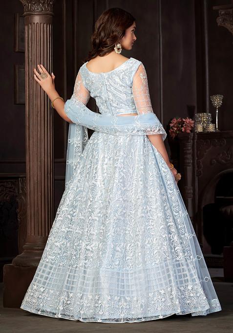 Light Sky Embroidered Net Lehenga Set