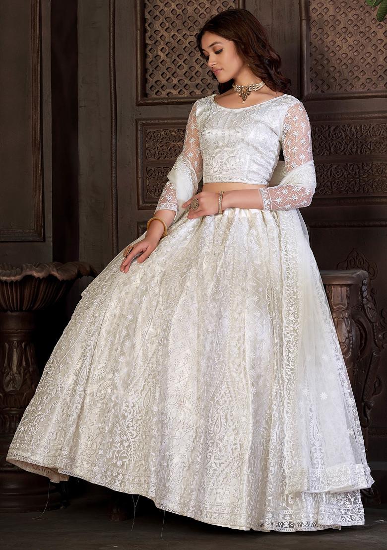 White Embroidered Net Lehenga Set