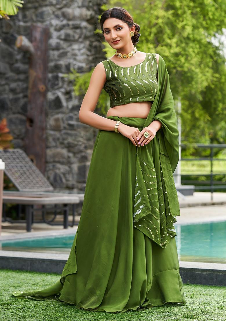 Green Embroidered Rangoli Silk Lehenga Set