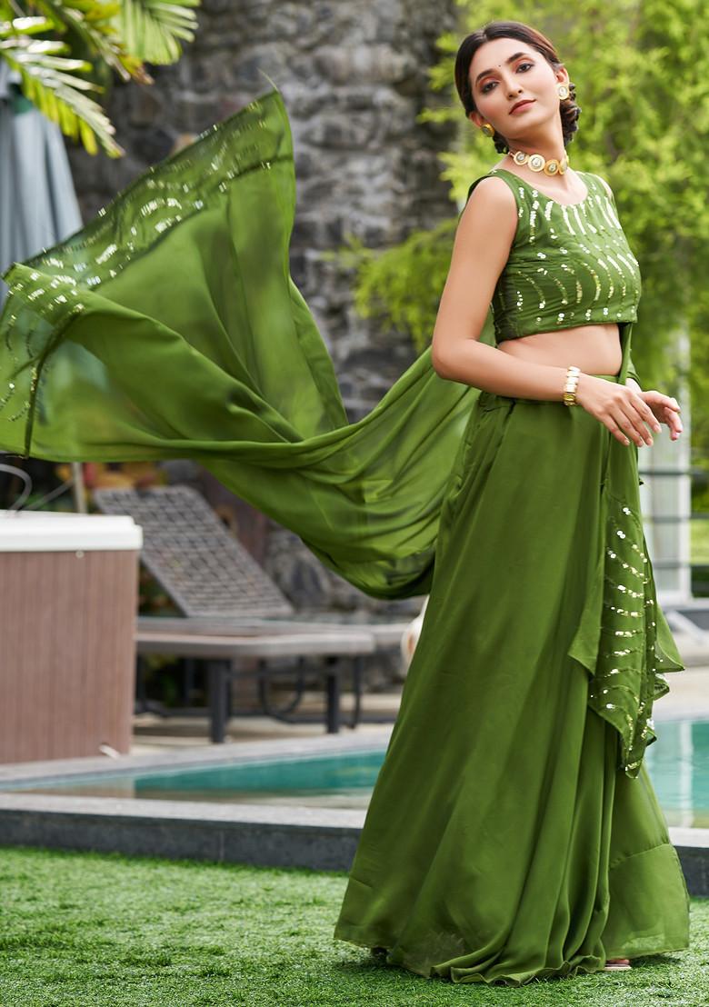 Green Embroidered Rangoli Silk Lehenga Set