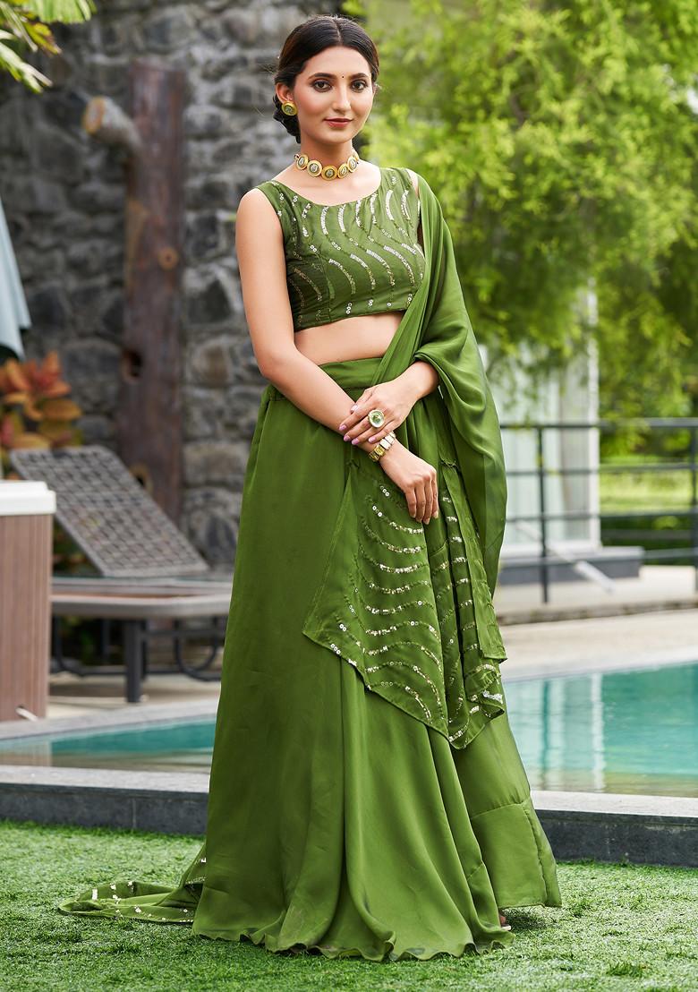 Green Embroidered Rangoli Silk Lehenga Set
