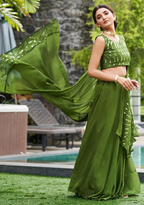 Green Embroidered Rangoli Silk Lehenga Set