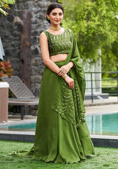 Green Embroidered Rangoli Silk Lehenga Set