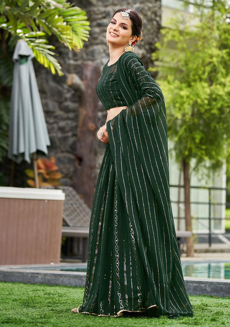 Green Embellished Georgette Lehenga Set