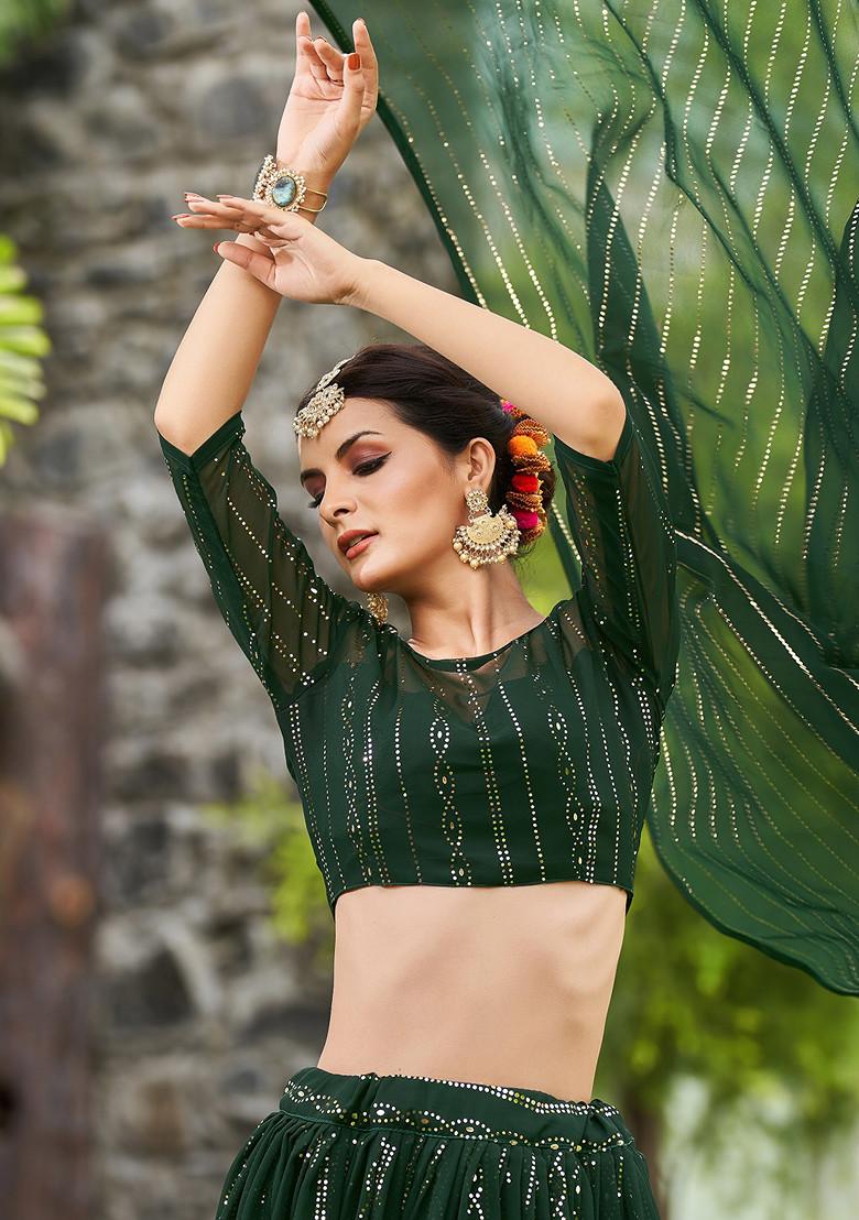 Green Embellished Georgette Lehenga Set