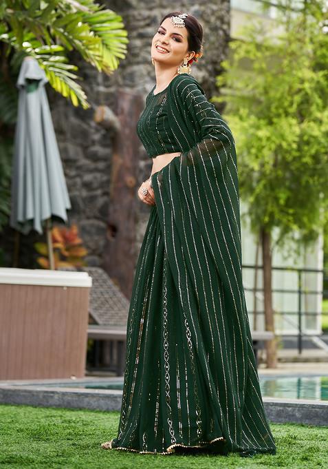 Green Embellished Georgette Lehenga Set